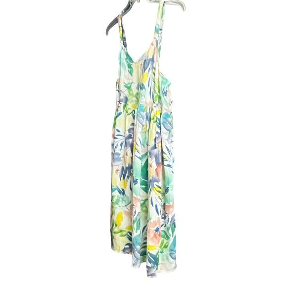 SHORELINE SHOULDER STRAP EMPIRE WAIST SUMMER DRESS, WOMENS-L-BLUE GRN YELL FLOR - Picture 5 of 10